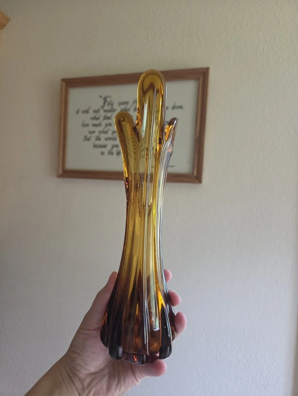 Mid century modern Murano vase in amber colored glass